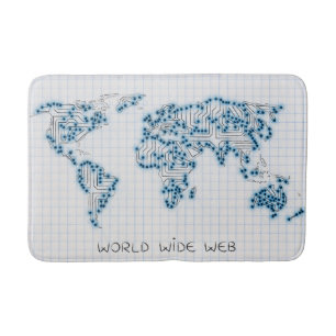 World Map Electronic Microchip Circuits Bath Mat