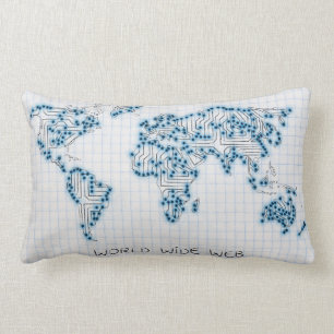 World Map   Electronic Microchip Circuits Lumbar Pillow
