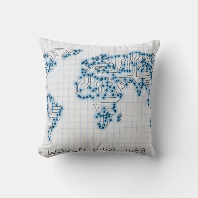 World Map | Electronic Microchip Circuits Throw Pillow (Front)