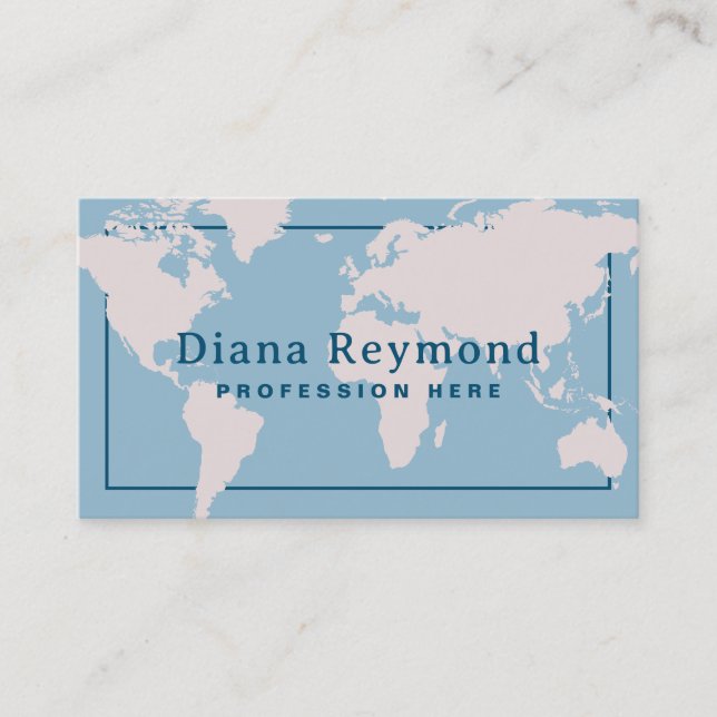 World Map Elegant Light Blue Business Card (Front)