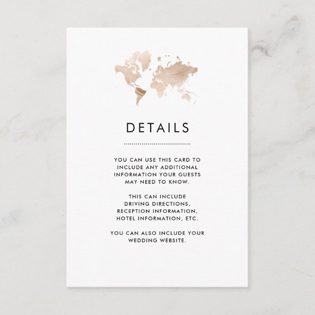 World Map | Elegant Travel Theme Wedding Details Enclosure Card (Front)