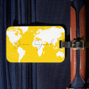 World Map Elegant Yellow Luggage Tag