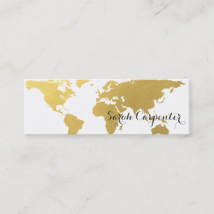 World map faux gold elegant mini business card