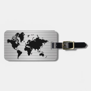 World Map  Faux Professional Black Metal Luggage Tag