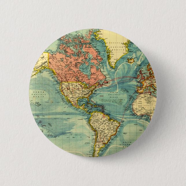 World Map Featuring United States 2 Inch Round Button (Front)