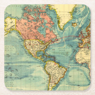 World Map Featuring United States Maps Geography Square Paper Coaster