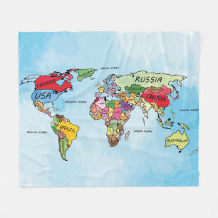 World Map Fleece Blanket