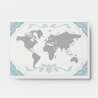World map floral grey envelope