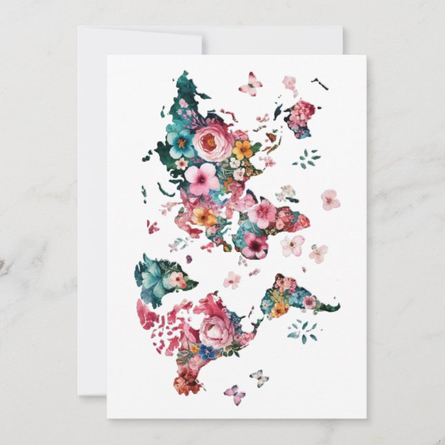 World Map Flower Invitation (Front)