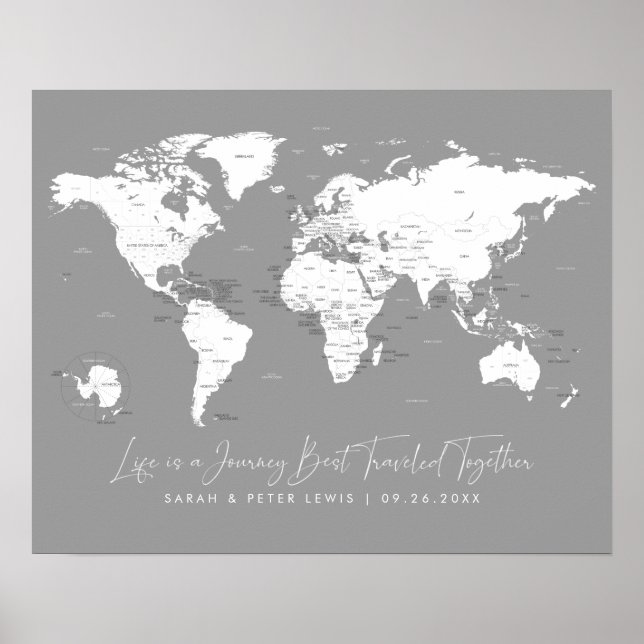 World Map for Couples in Gray Labeled-Life is a Jo Poster (Front)
