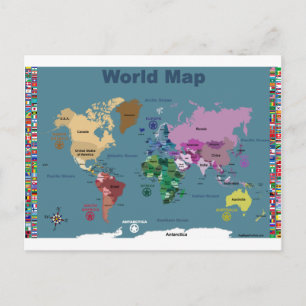 World Map for Kids with Flags Postcard