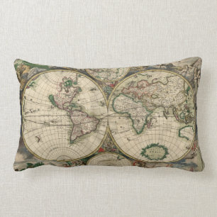 World Map from 1689 Lumbar Pillow