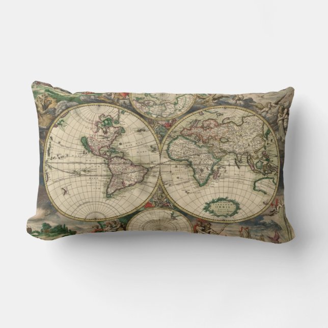 World Map from 1689 Lumbar Pillow (Front)