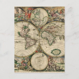 World Map from 1689 Postcard