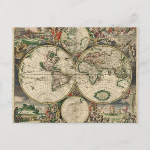 World Map from 1689 Postcard