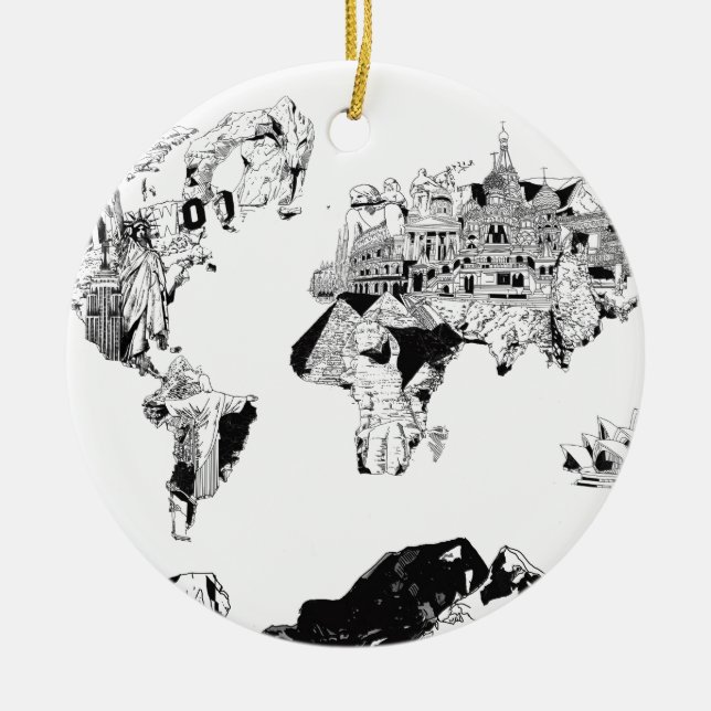 world map galaxy black and white 3 ceramic ornament (Front)