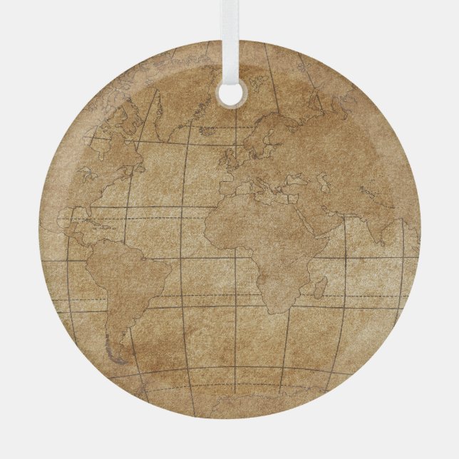 World Map: Global Exploration Guide Glass Ornament (Front)