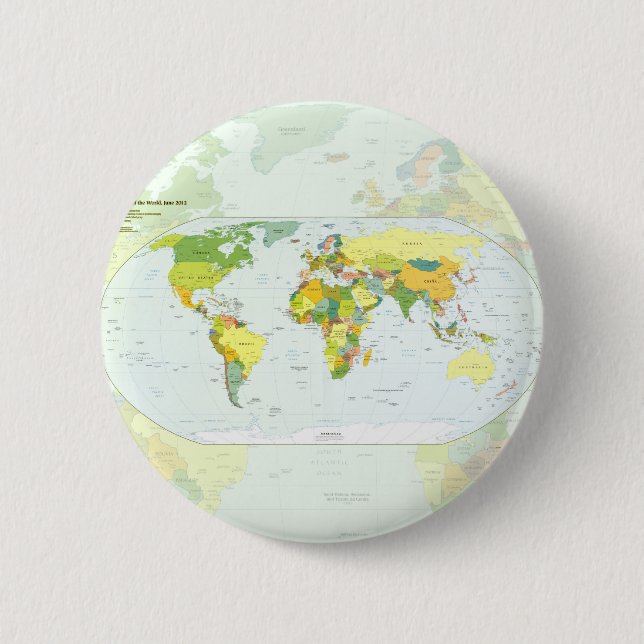 World Map Globe Country Atlas 2 Inch Round Button (Front)