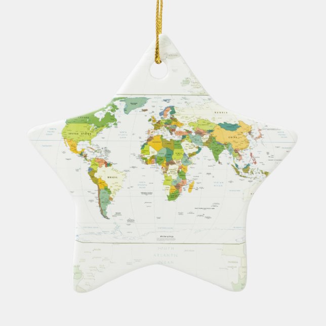 World Map Globe Country Atlas Ceramic Ornament (Front)