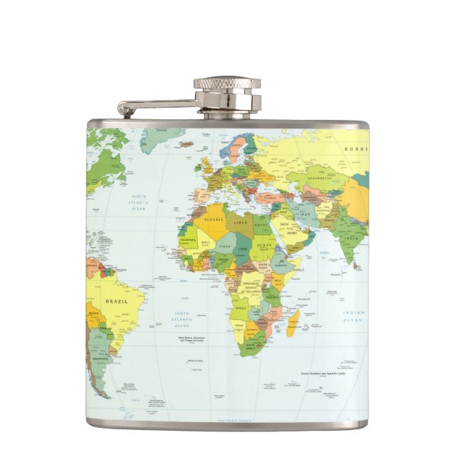 World Map Globe Country Atlas Hip Flask (Front)