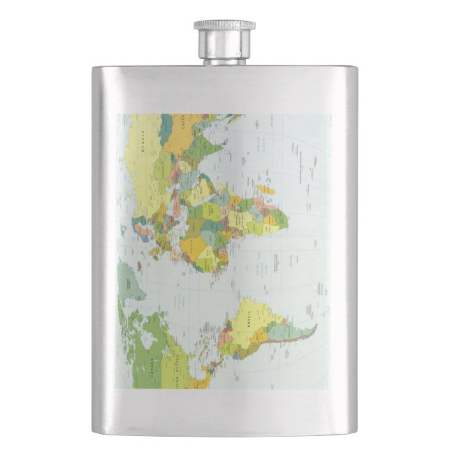 World Map Globe Country Atlas Hip Flask (Front)