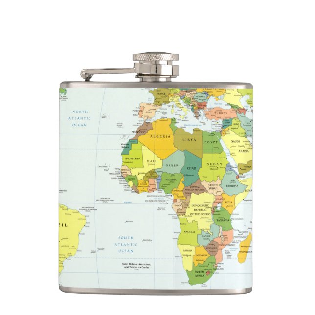 World Map Globe Country Atlas Hip Flask (Front)