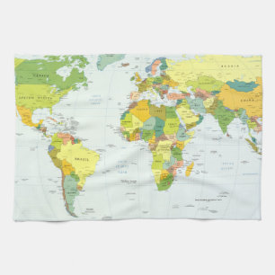 world+map+globe+country+atlas kitchen towel