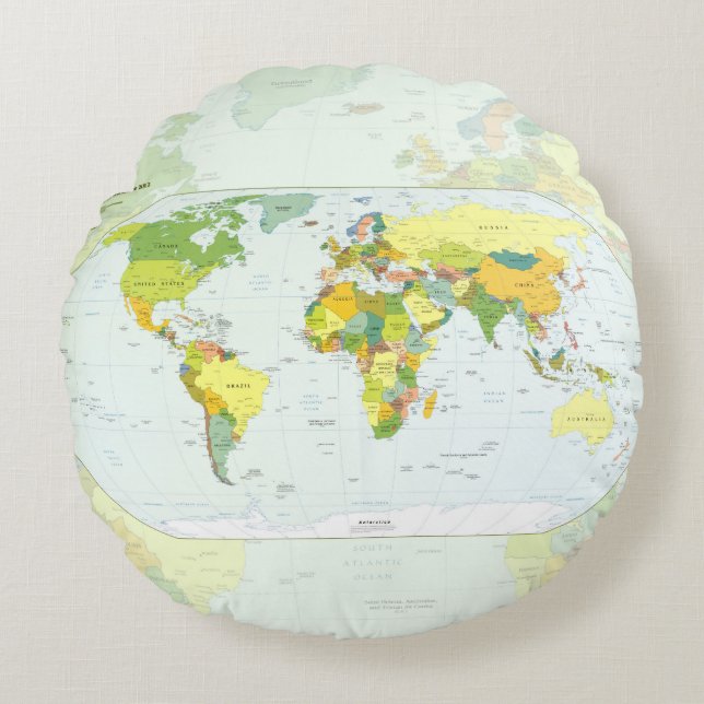 World Map Globe Country Atlas Round Pillow (Front)