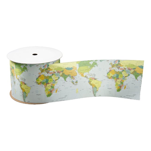 World Map Globe Country Atlas Satin Ribbon (Spool)