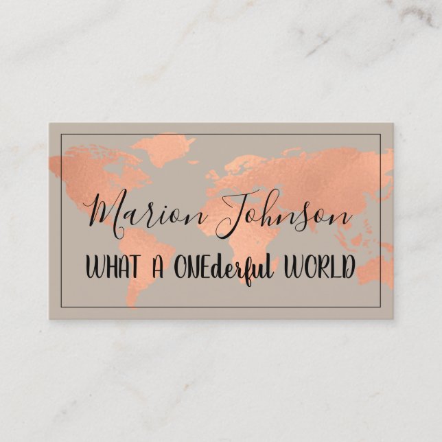 World Map Globe Map Travel Agency Copper Rose Business Card (Front)