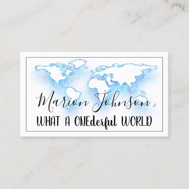 World Map Globe Map Travel Agency Gold Logo Blue Business Card (Front)