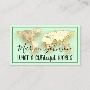 World Map Globe Map Travel Agency Gold Logo Mint Business Card