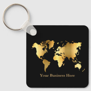 World Map Gold/Black Keychain