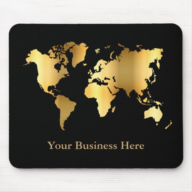 World Map Gold/Black Mouse Pad (Front)