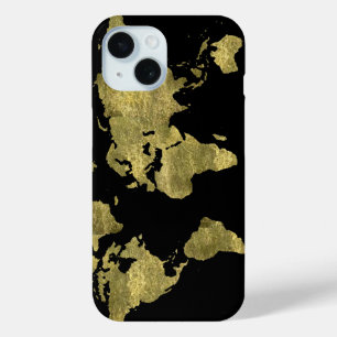 world map gold color iPhone 15 case