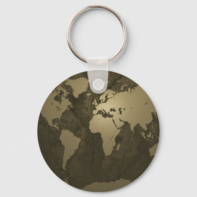 World Map Gold Keychain (Front)