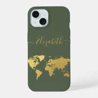 World map gold travelers monogrammed green