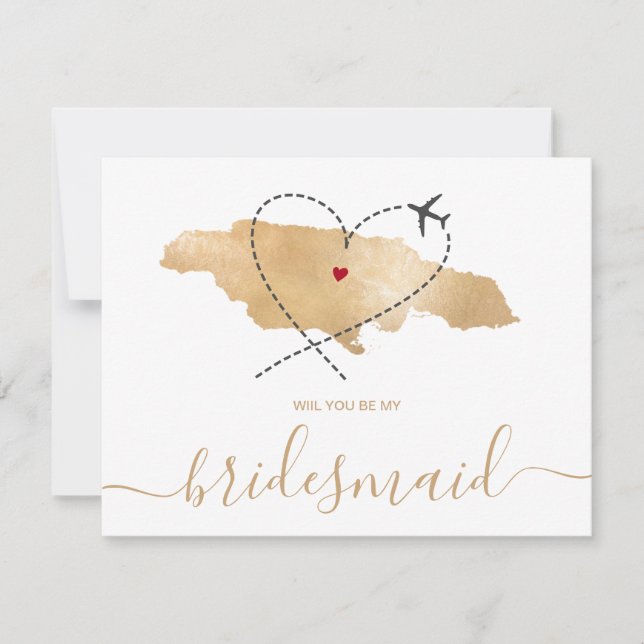 World Map Gold Will You Be My Bridesmaid Invitation (Front)