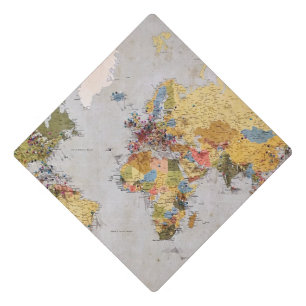 world map graduation cap topper