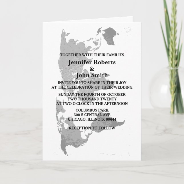 World Map Grey White Simple Modern Wedding 2023 Invitation (Front)