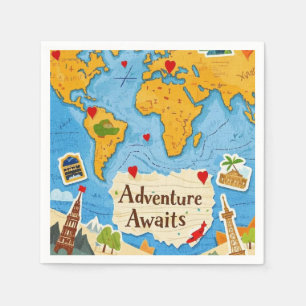 World Map Heart Pins Adventure Awaits  Napkin