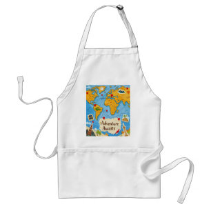 World Map Heart Pins Adventure Awaits Standard Apron