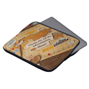 World map heart pins and landmarks laptop sleeve