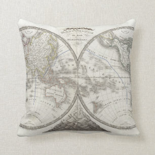 World Map in 2 Hemispheres Throw Pillow