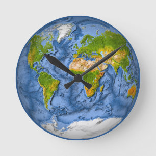 World map in a circle round clock
