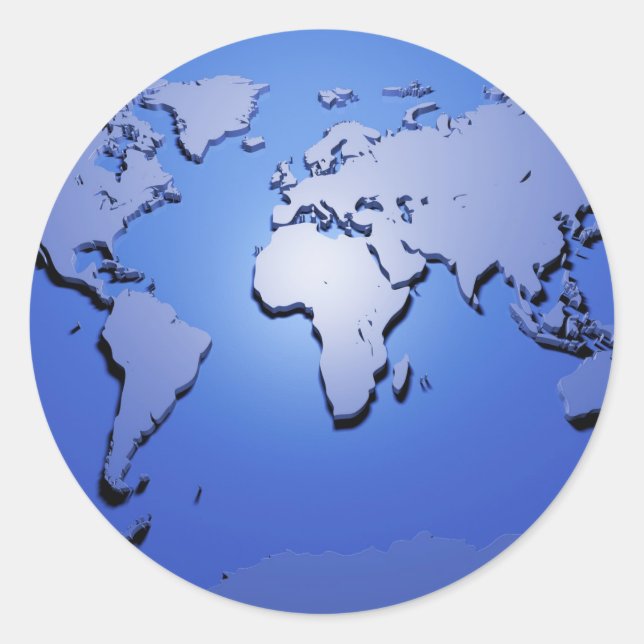 World Map in Blue Classic Round Sticker (Front)