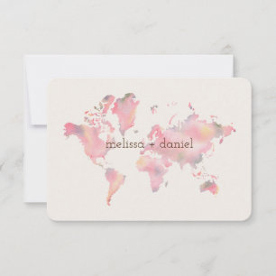 World Map in Pink Shades for Wedding or Event Invitation