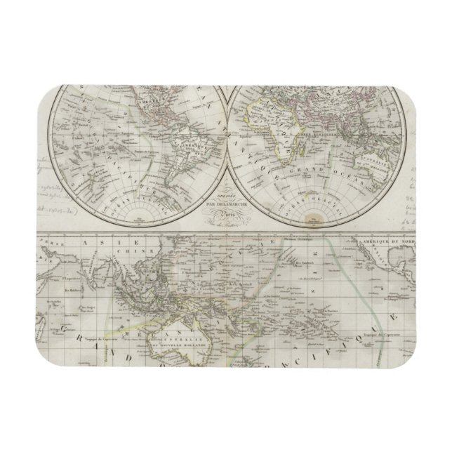 World Map in Two Hemispheres Magnet (Horizontal)