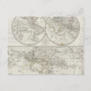 World Map in Two Hemispheres Postcard