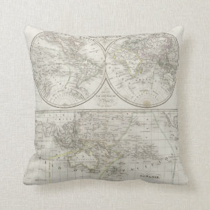 World Map in Two Hemispheres Throw Pillow